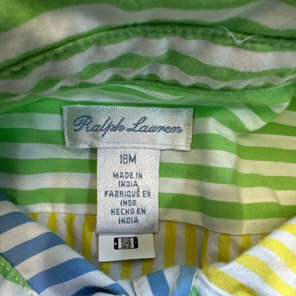 Ralph Lauren Baby Girls Multi Color Striped Patchwork Shirt Dress 18M
